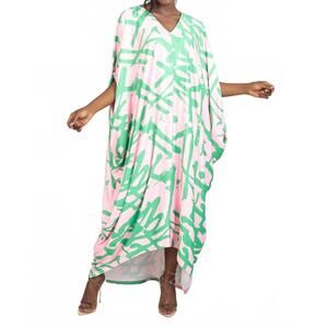 NEW KARA CHIC royal flow kaftan dress in pink/green
